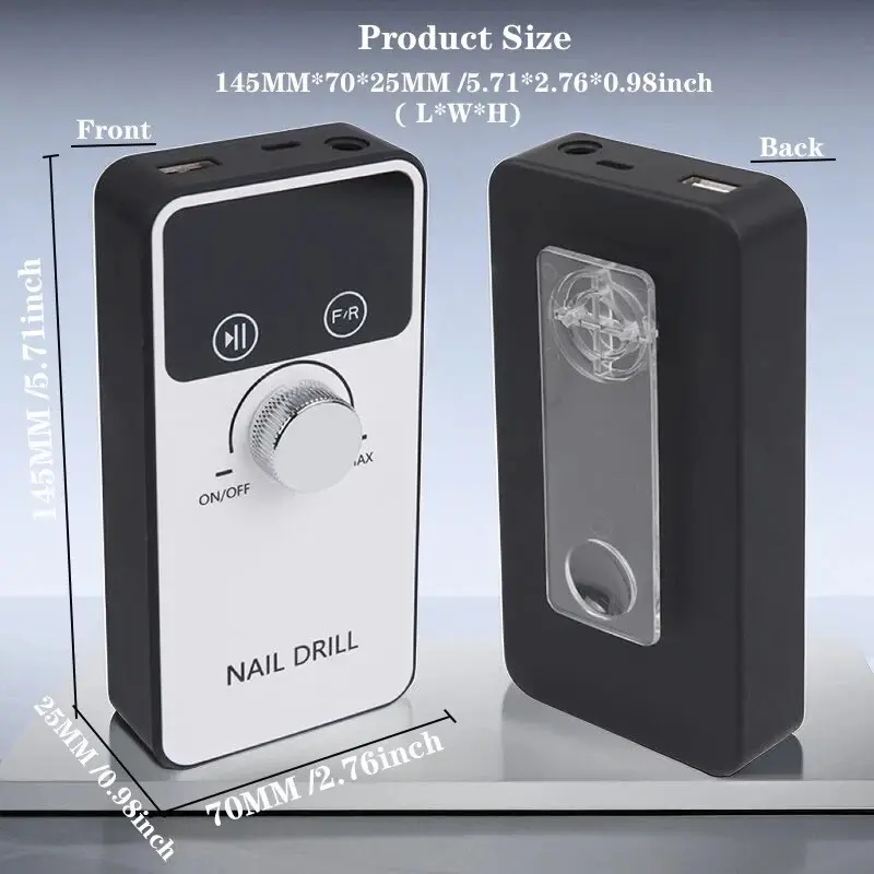 Miniatura: Fresa professionale per ricostruzione unghie ricaricabile bianca da 45000 giri con display LCD intelligente e kit punte profe