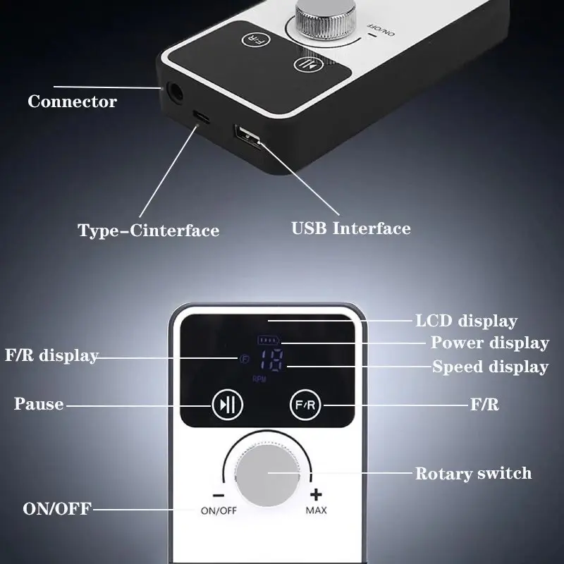 Miniatura: Fresa professionale per ricostruzione unghie ricaricabile bianca da 45000 giri con display LCD intelligente e kit punte profe