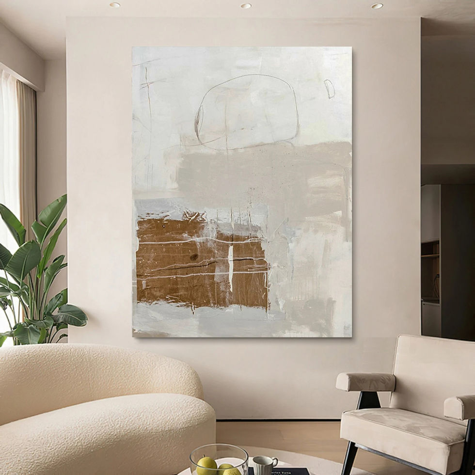 Contemporary Hand Painted Beige Abstract