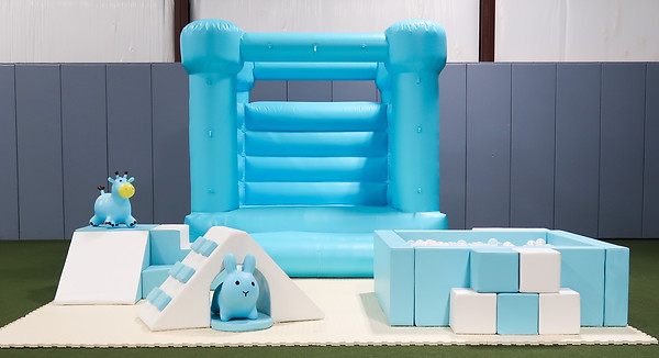 blue combo package including soft play, bounce house, and ball pit for rent in lafayette parish, louisiana