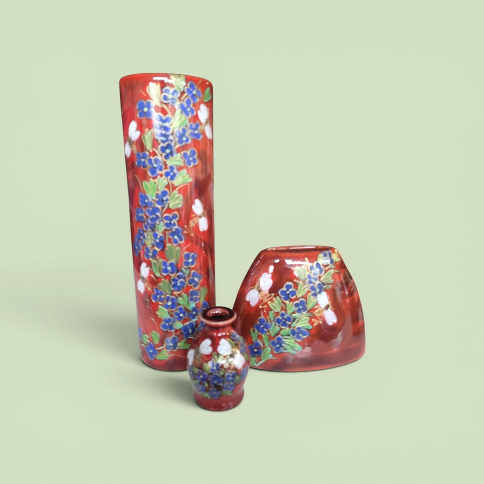 Thumbnail: Forget me Not 27cm hand painted cylinder  style vase lets not forget our Bees!  