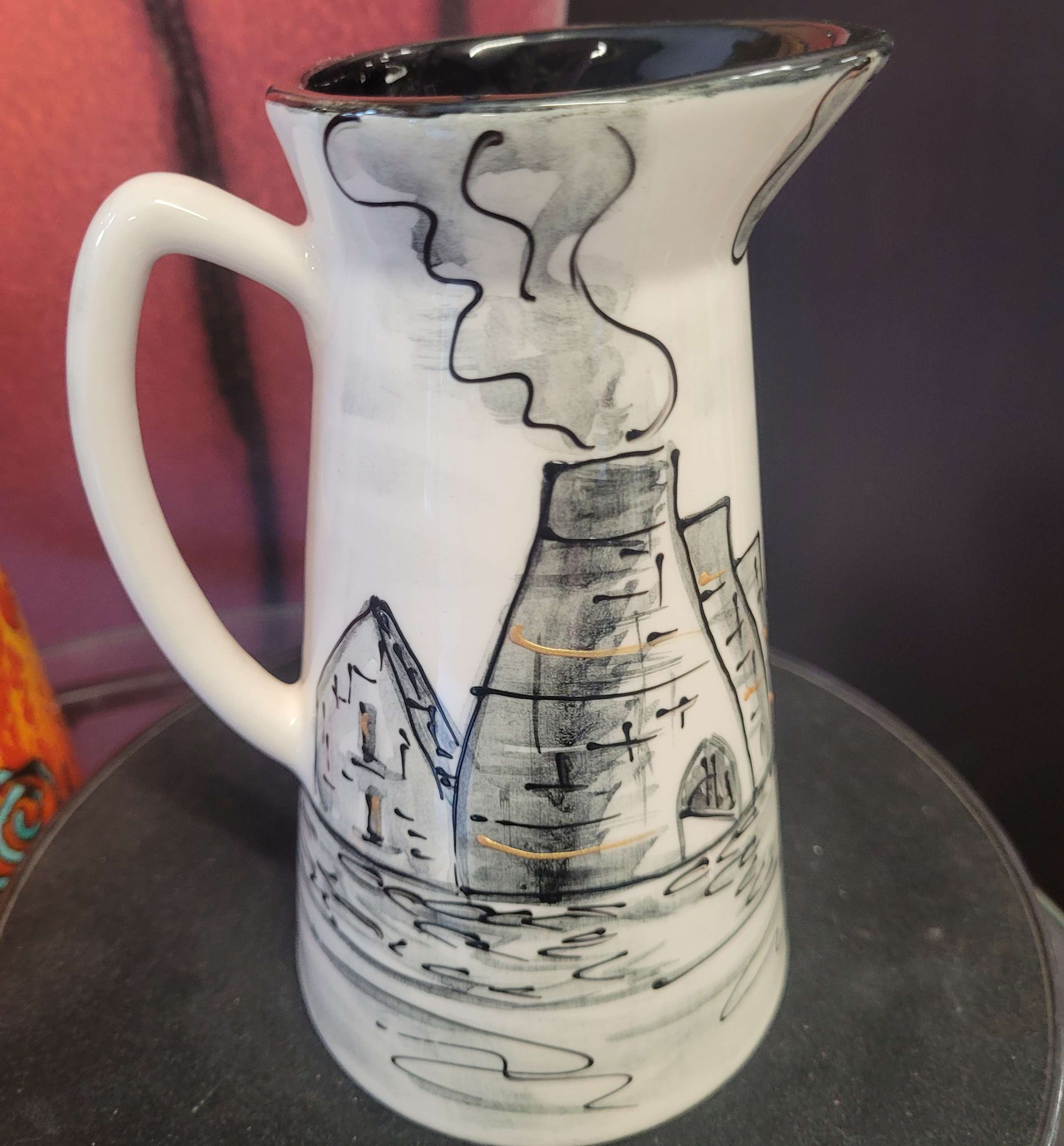15cm functional Potteries Past handpainted jug in black and white