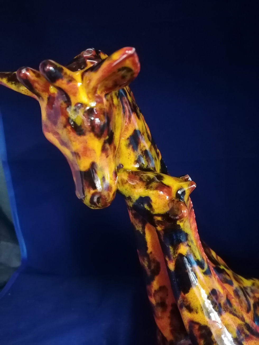 Thumbnail: 40x28cm Giraffe and baby handpainted with stunning glazes 
