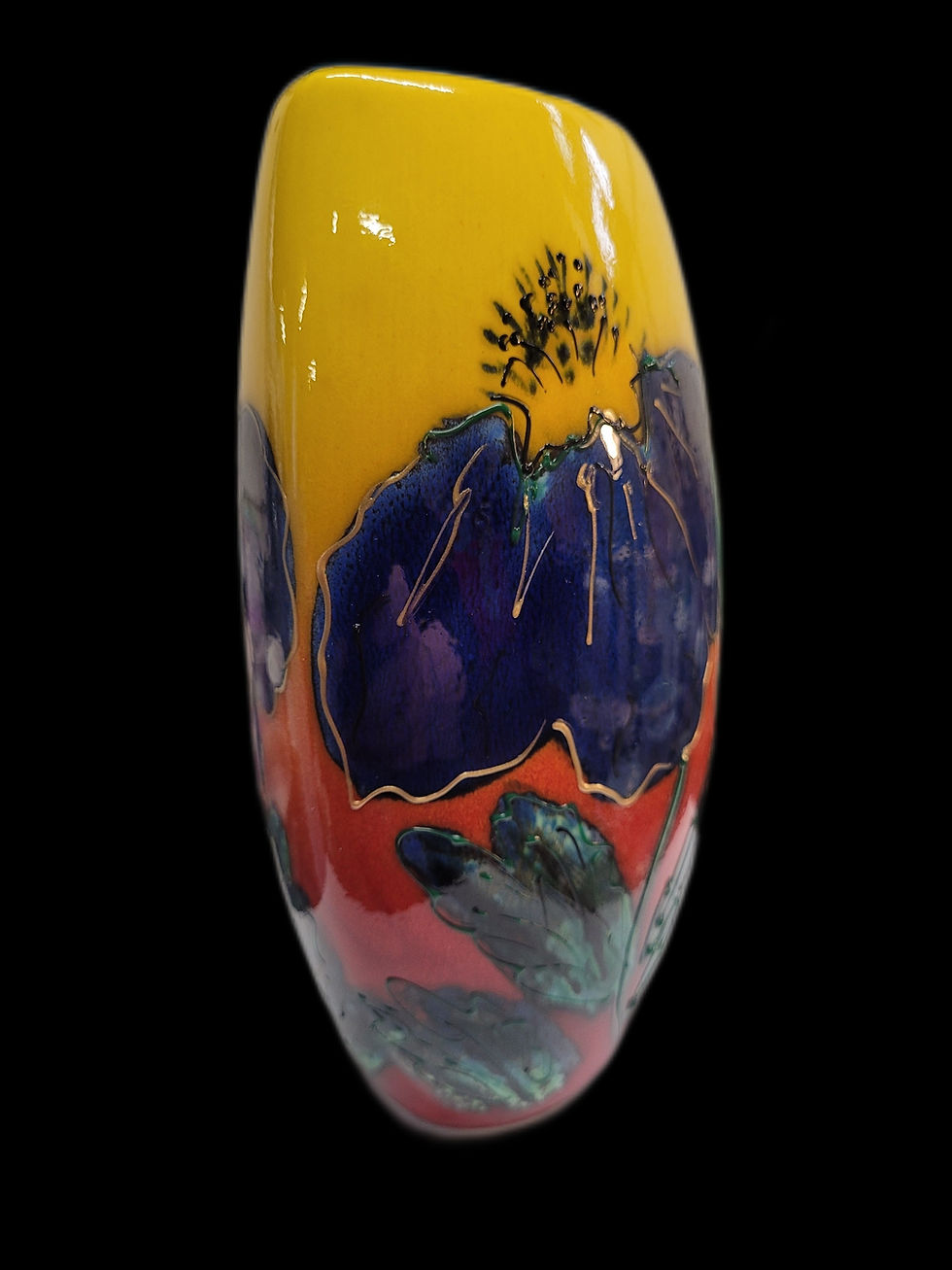 Thumbnail: 19cm oval hand painted vase Blue Poppy stunning colours 