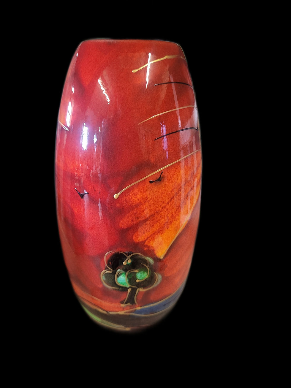 Thumbnail: 27cm Deco Trees hand painted vase