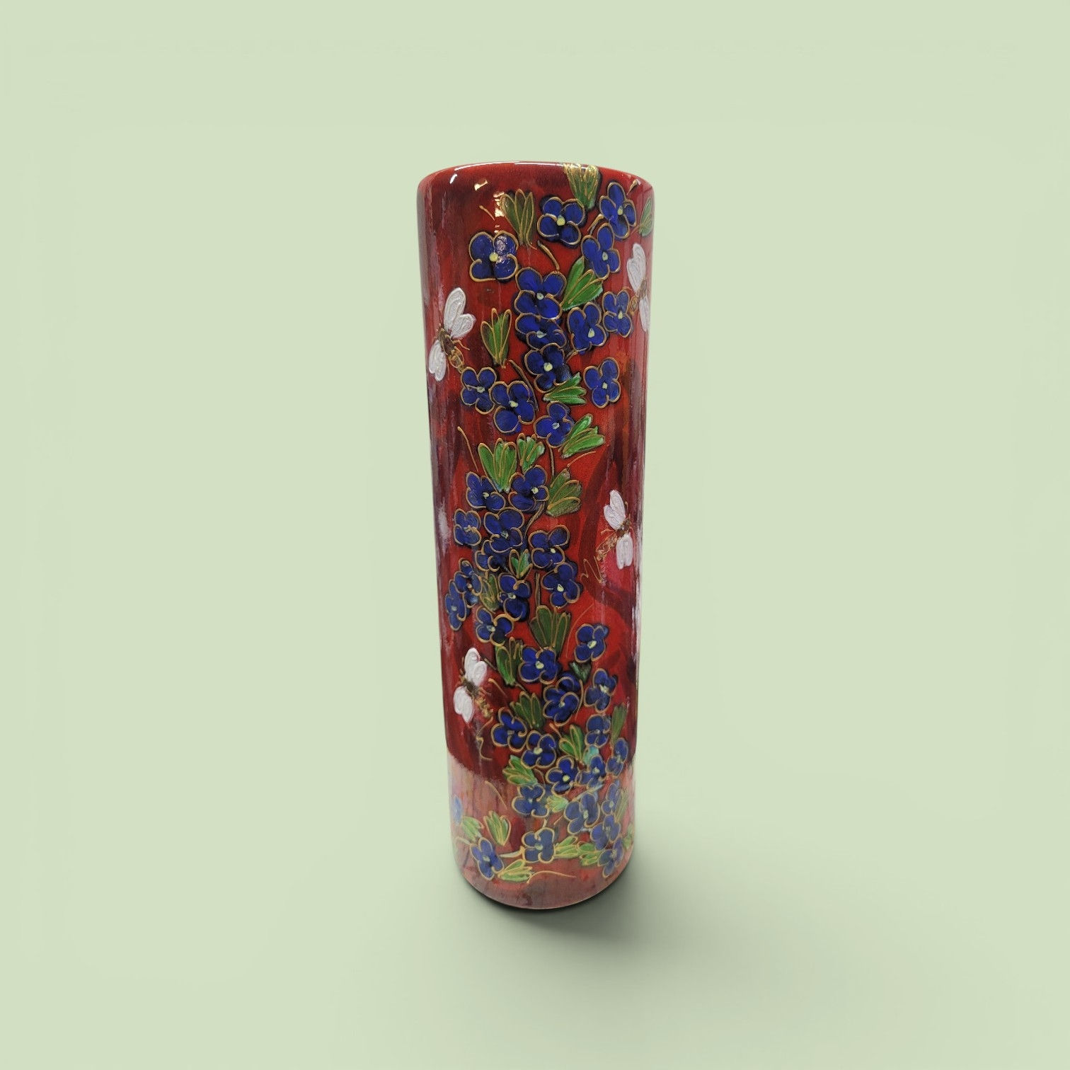 Forget me Not 27cm hand painted cylinder  style vase lets not forget our Bees!  