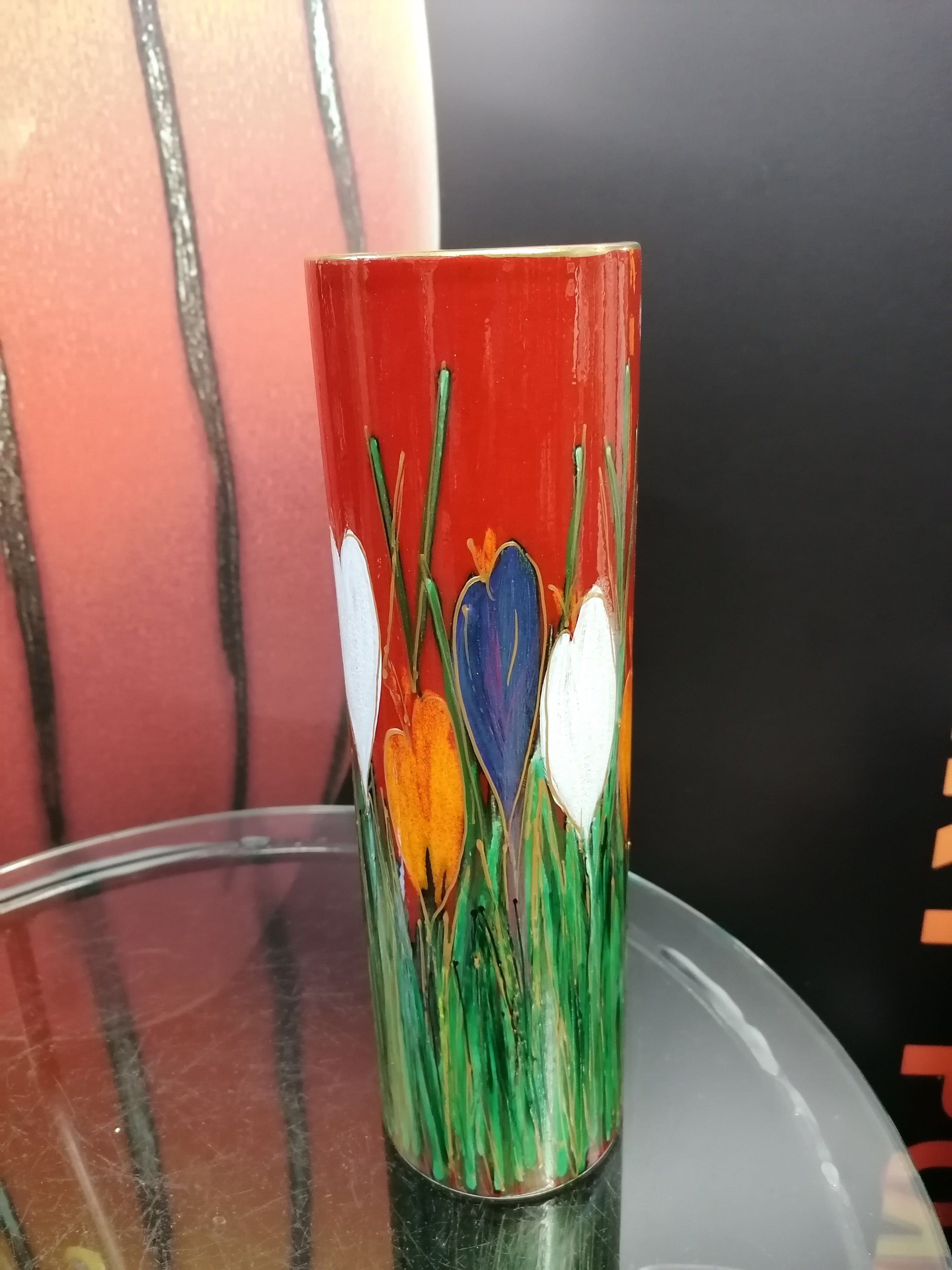 19cn cylinder vase handpainted with stunning crocus and gold detail 