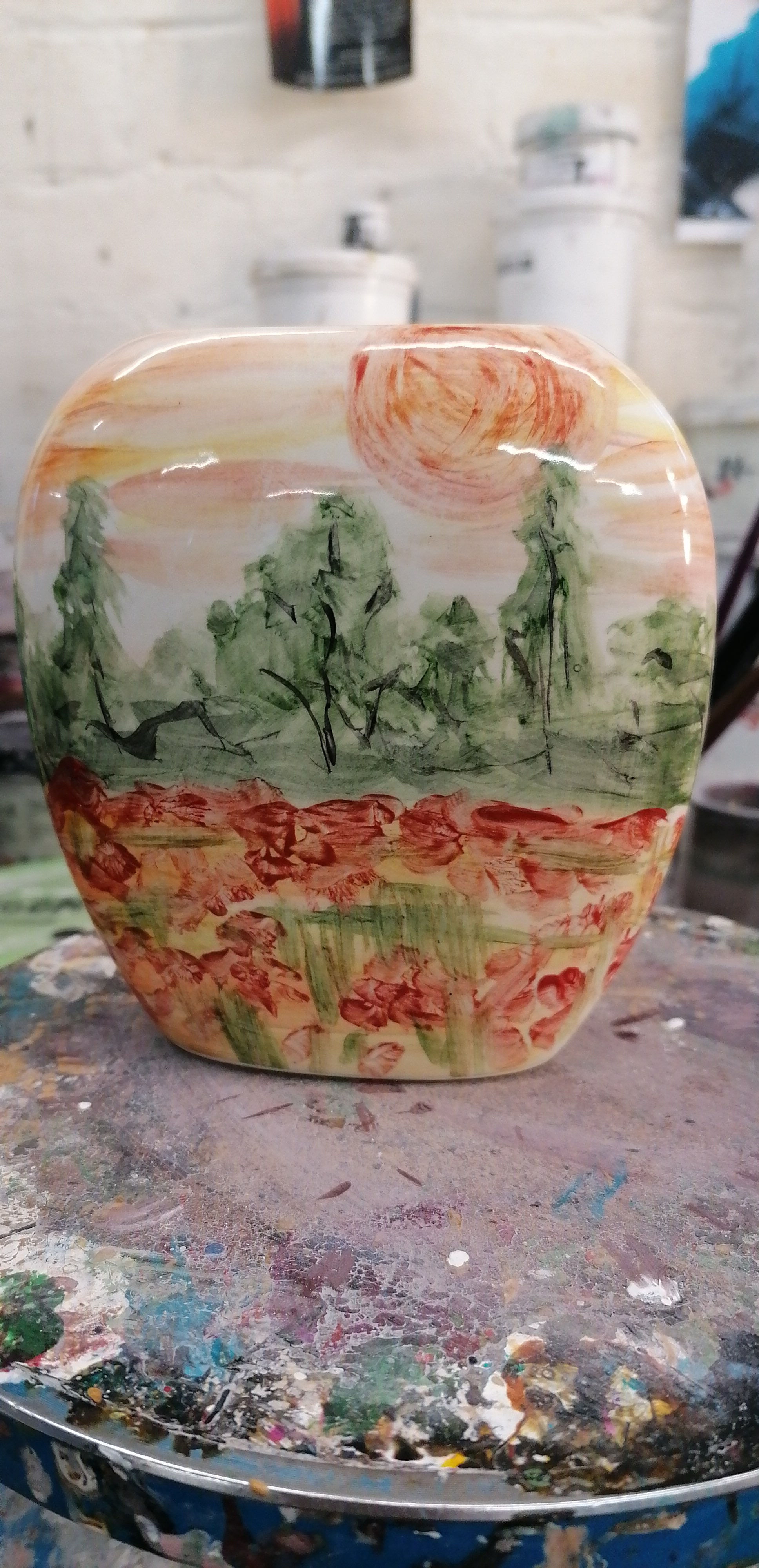 12cm vase Homage to Monet Watercolour style impressionistic
