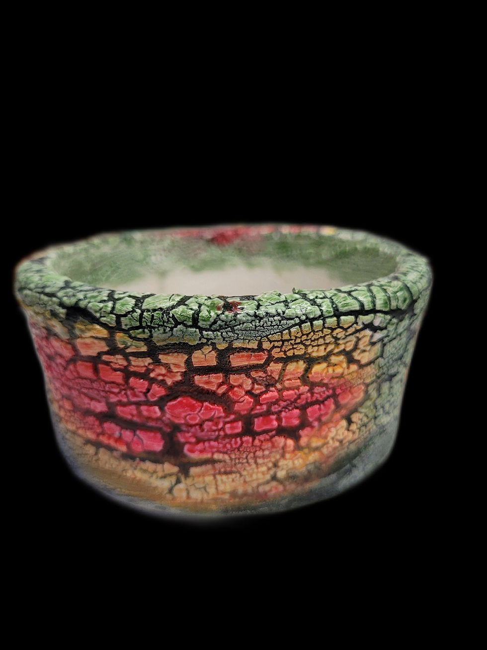 Thumbnail: Stunning modern raised textured crackle glaze hand painted pot 4x2.5 ins 