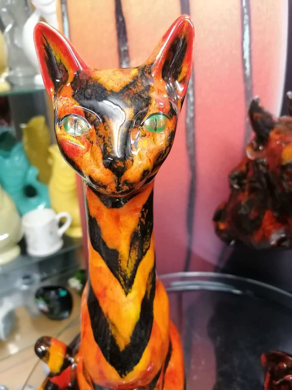 Thumbnail: 38cm impressive cat figurine hand painted in our Tiger Stripe design stunning! 