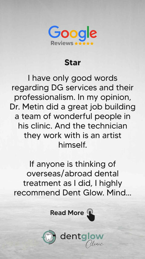 I have only good words regarding DG services and their professionalism. In my opinion, Dr. Metin did a great job building a team of wonderful people in his clinic. And the technician they work with is an artist himself.