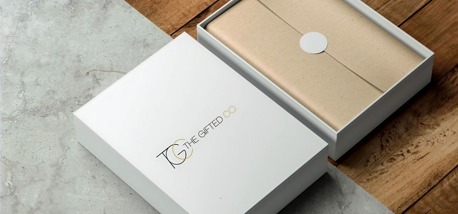Branded packaging - white box with gold infill