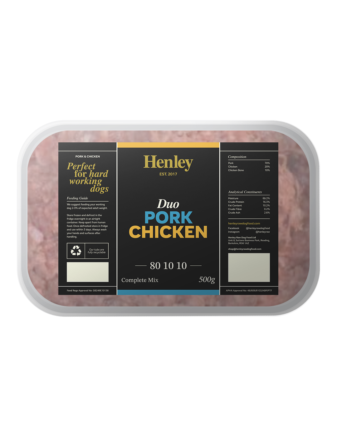 Henley's Raw Pork & Chicken 500g