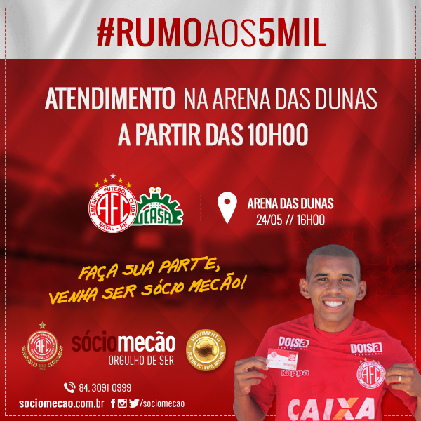 Sócio Mecão vai estar a partir das 10h na Arena das Dunas fazendo adesões e renovações.