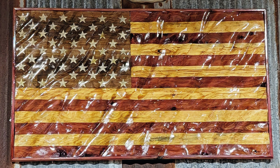 Full sized American flag wall art made from custom milled lumber