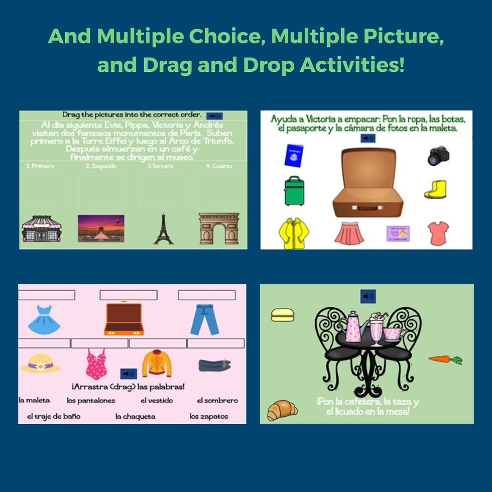 Thumbnail: Examples of digital slides for the Spanish resource Adventures in Paris.