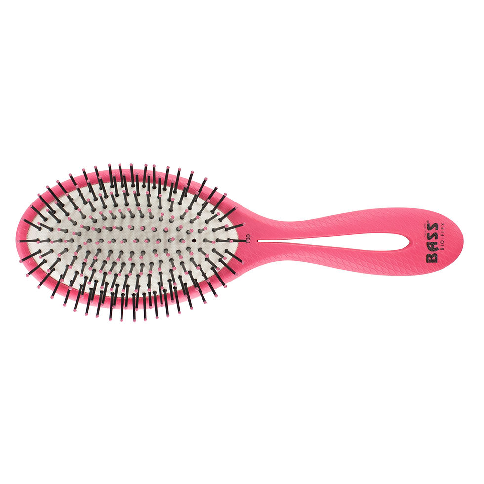 Bass Brushes BIO-FLEX Styler Style & Detangle Hairbrush Nylon Pin Patended Pure Plant Handle Medium Oval Pink