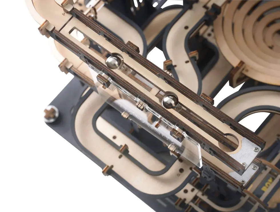 Thumbnail: Marble Night City run set by ROKR with hand-crank lift, wooden tracks, gears, and glow-in-the-dark details