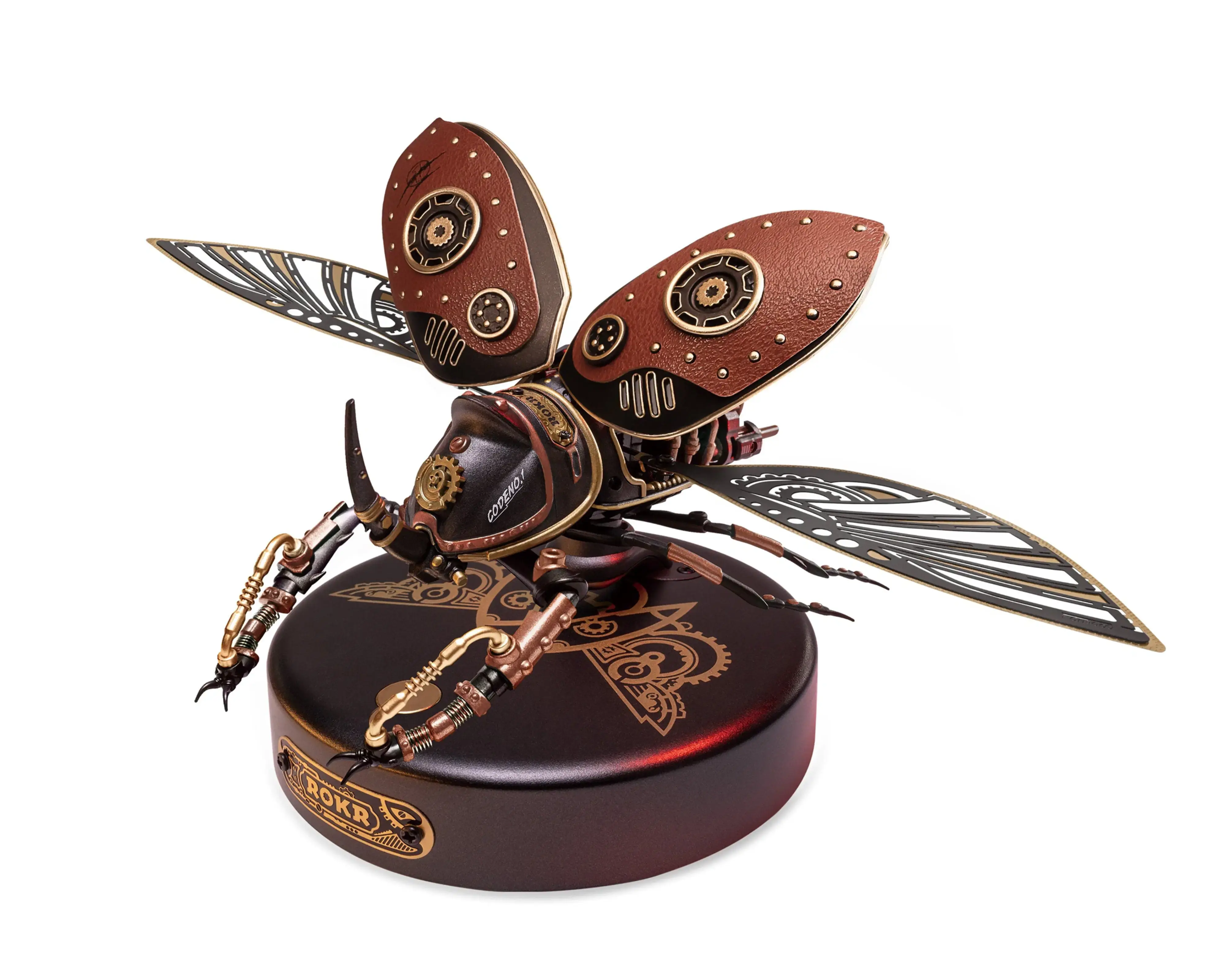 ROKR Rhinoceros Beetle mechanical building set with armored horn and illuminated details
