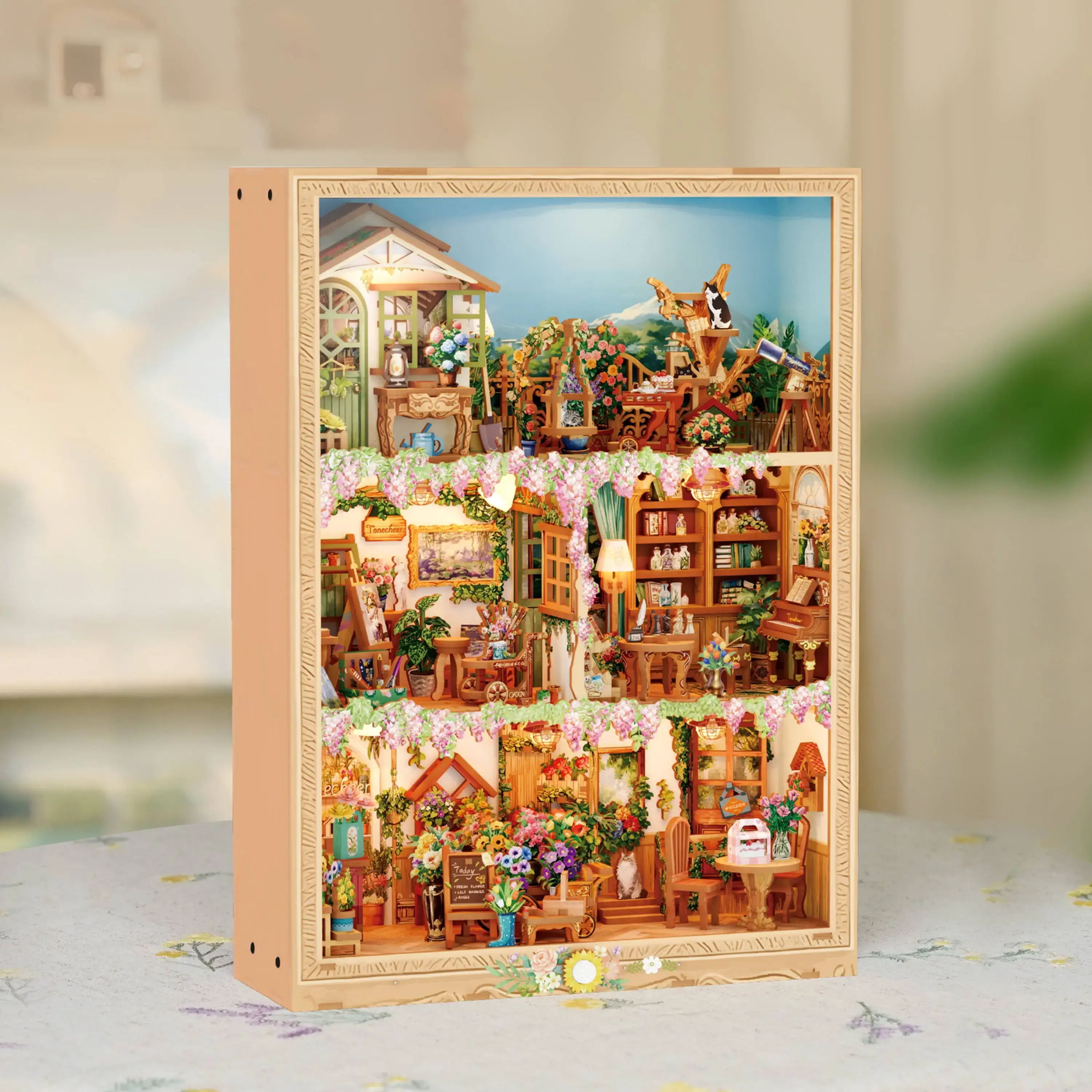 Blossom Time wooden puzzle set with layered floral petals and elegant decorative display