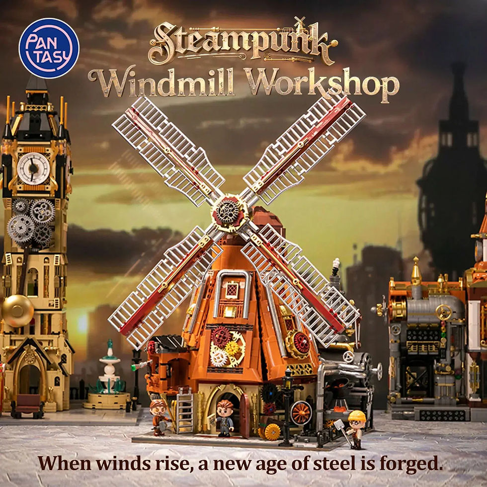Steampunk Windmill Workshop Building Set by Pantasy with detailed industrial steampunk design