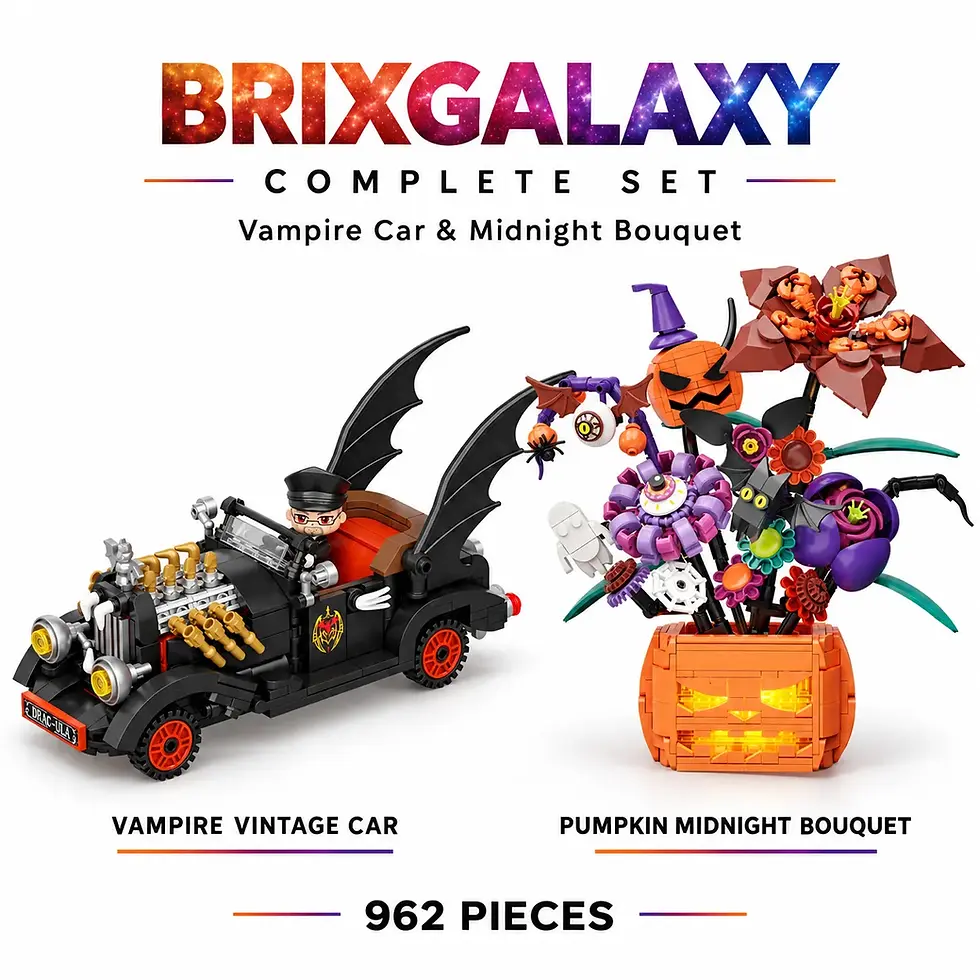 Pantasy Vampire Vintage Car and Pumpkin Midnight Bouquet Brick Bundle with 962 pieces