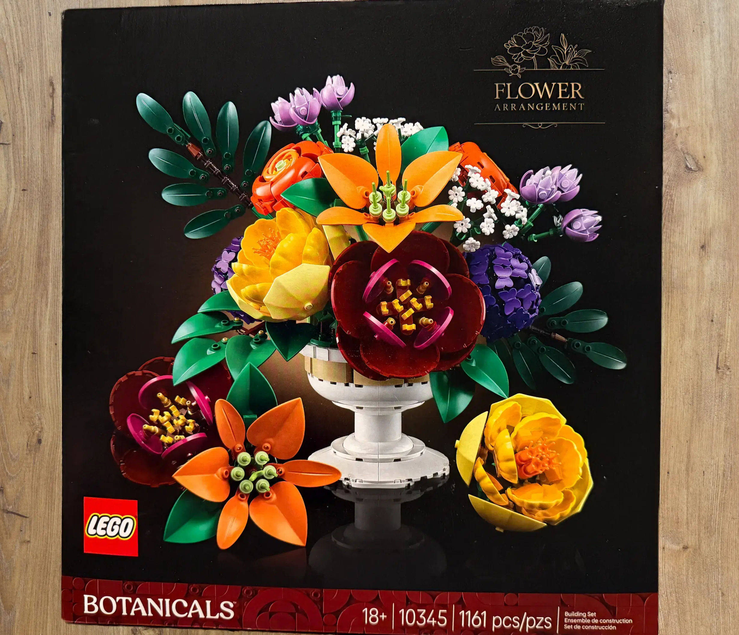 LEGO botanical collection flower arrangement building set with pedestal vase and detailed brick-built flowers