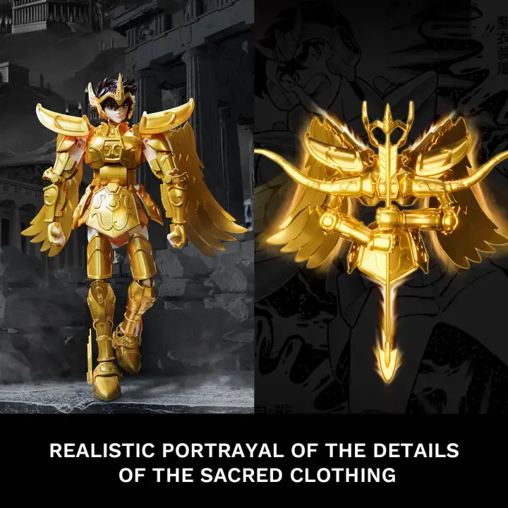 Thumbnail: Pantasy Saint Seiya Sagittarius brick set large gold armored anime figure with wings and bow