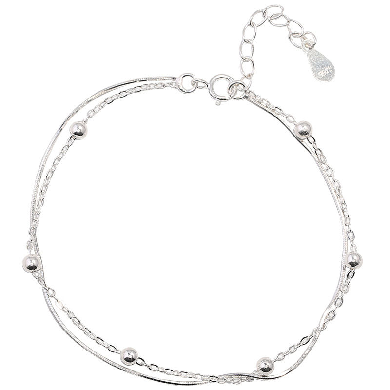 925 Sterling Silver Round Ball Lucky Bracelets Woman Double-Layer Snake Chain Ho