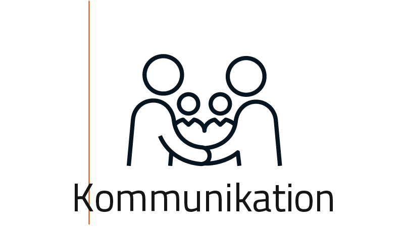 Die Strichzeichnung zeigt zwei Personen, di sich die Hand reichen. Zi weitere Personen sind im Hitergrund zu sehen.