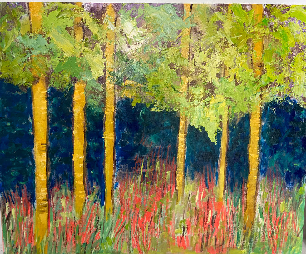 silver birch red grass