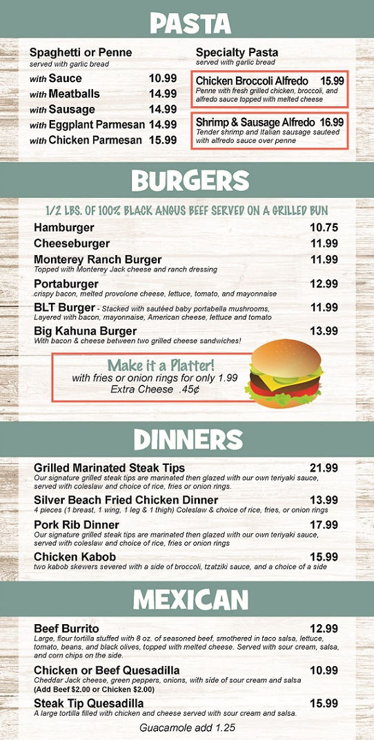 Silverbacks Menu Our Menu | silverbeachpizza