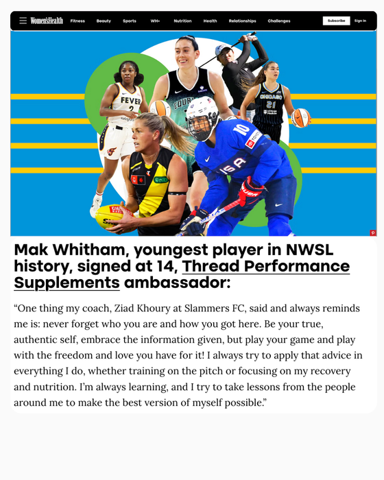 Article from Women's Health - Mak Whitman signs as Thread Performance Ambassador