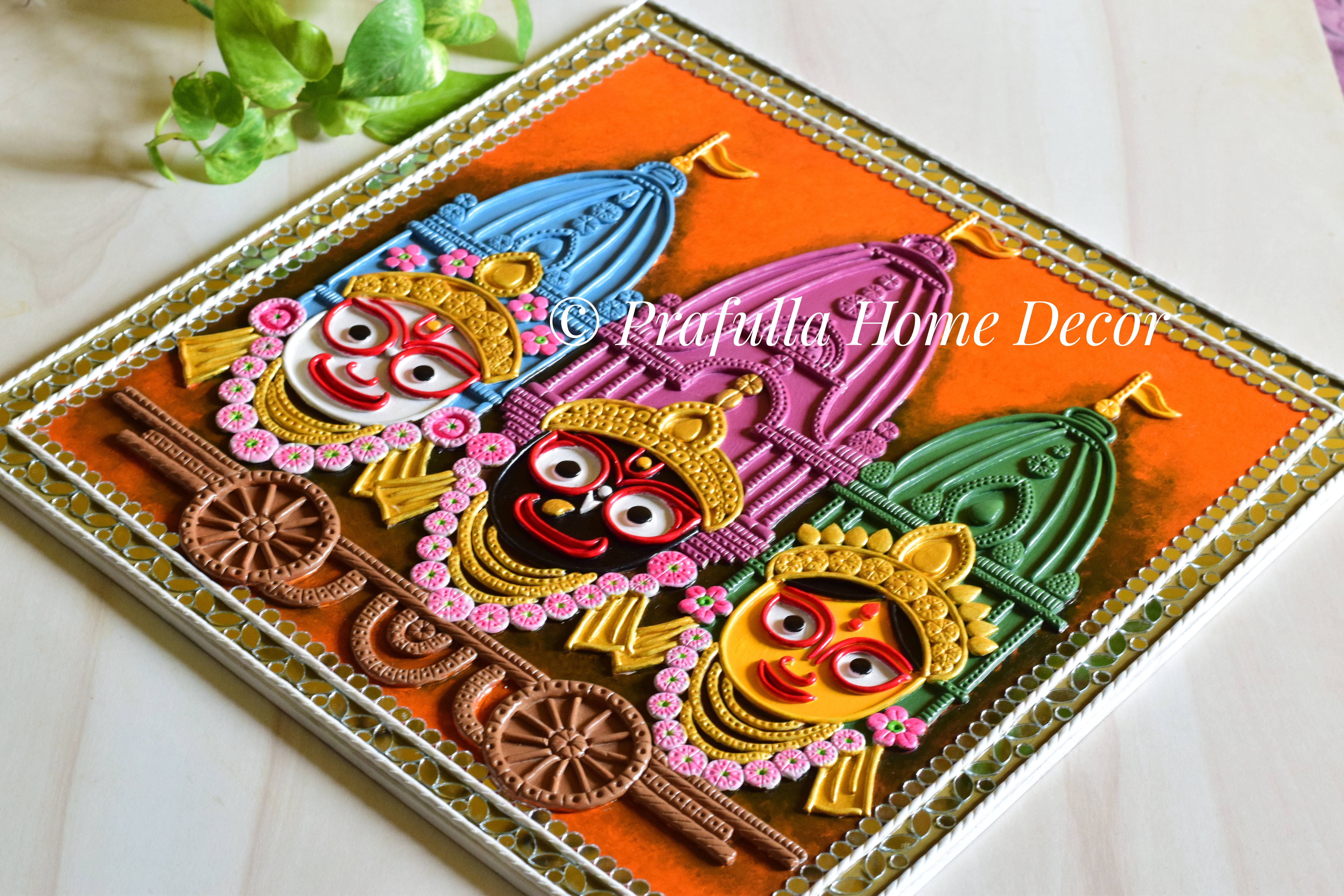 Lord Jagannath Balabhadra & Subhadra in a Chariot Lippan Art | Home Decor