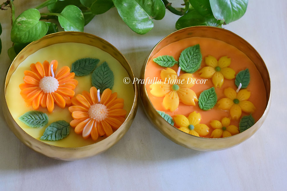 Set of 2 - Floral Urli Candles - 5 Inches| Scented Floral Candles |Soy Candles