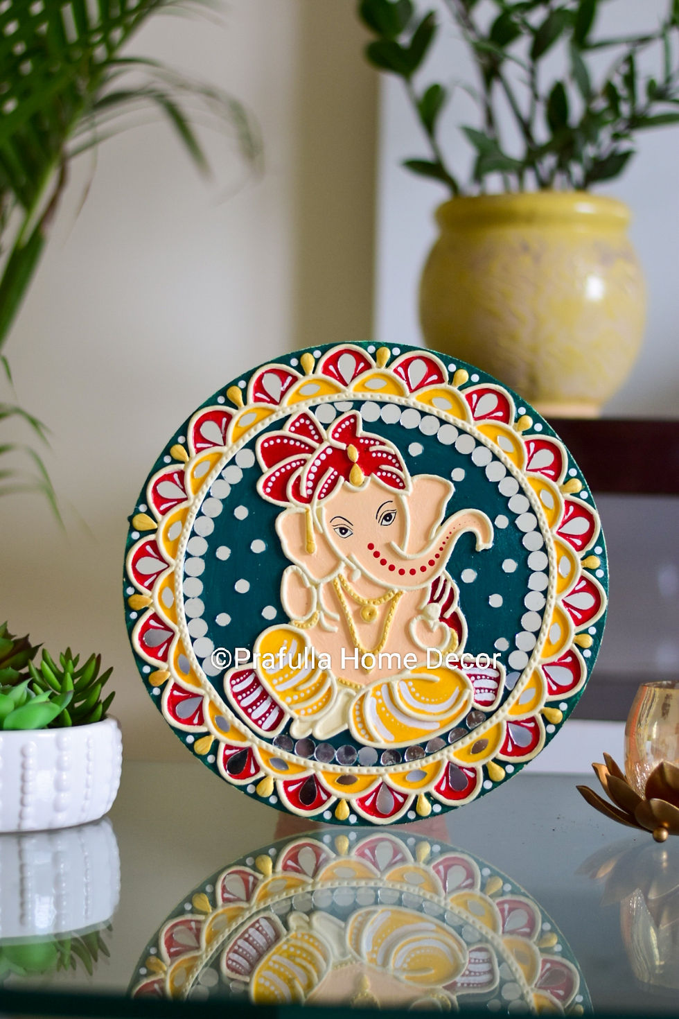 Ganesha with Floral Mandala Lippan Art,Lippan Wall Hanging, Wall Art, Home Decor