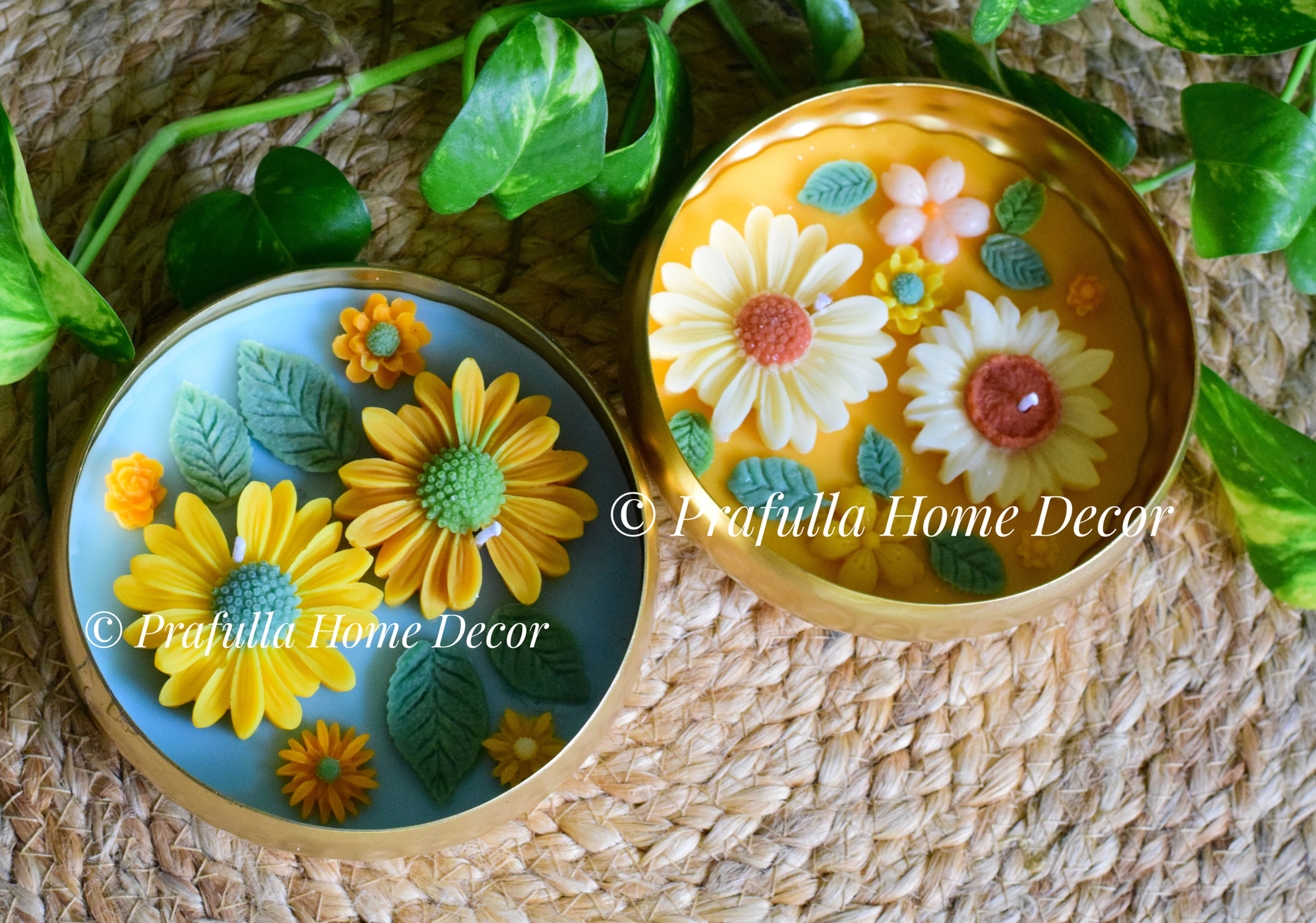 Set of 2 - Floral Urli Candles - 5 Inches| Scented Floral Candles |Soy Candles