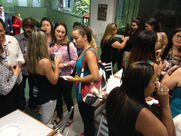 Group of colleagues networking at office event