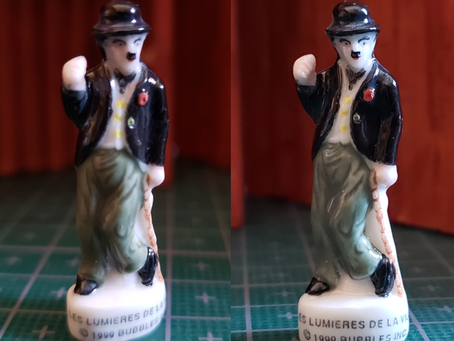 Niart2024.01.01 Charlie Chaplin - Les Lumieres de la Ville (City Lights) French Procelain Feves Mini Figures