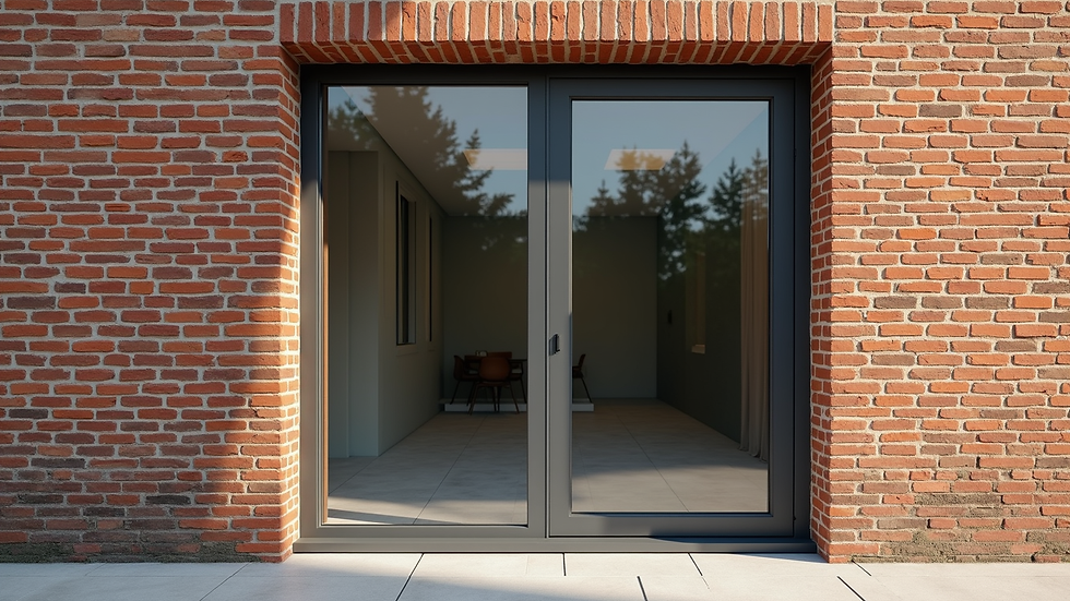 Eye-level view of a modern double-glazed window installed in a brick wall