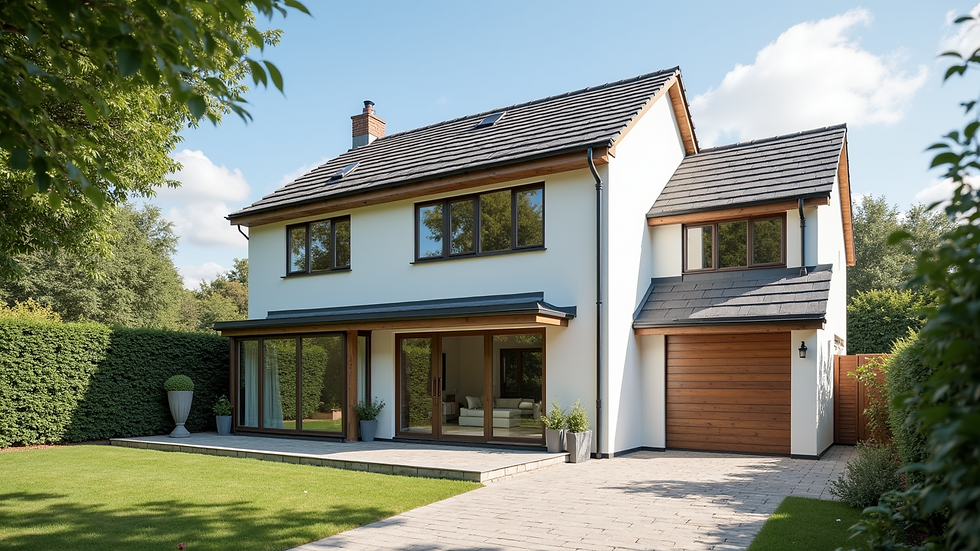 Eye-level view of a modern house with newly installed windows and doors