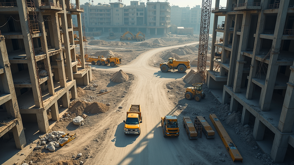 High angle view of a construction site with workers