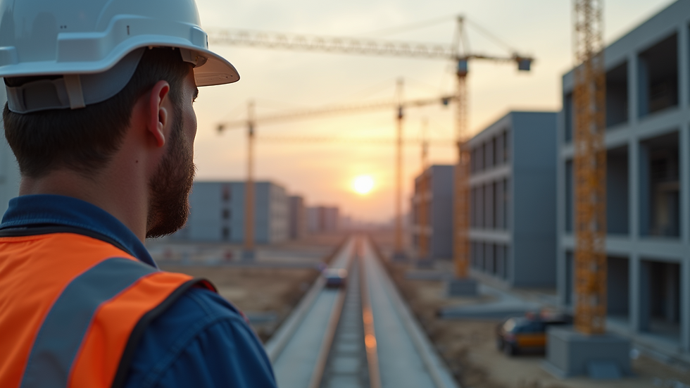 Eye-level view of a construction worker overseeing the building progress