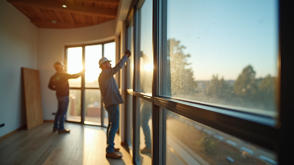 Eye-level view of an installation team working on new windows