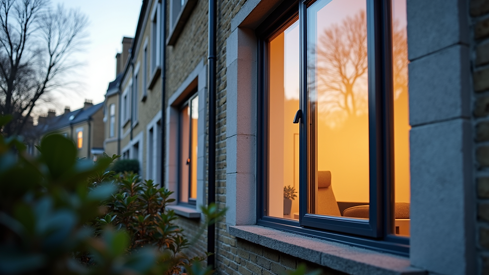 Eye-level view of a modern double-glazed window installed on a London townhouse
