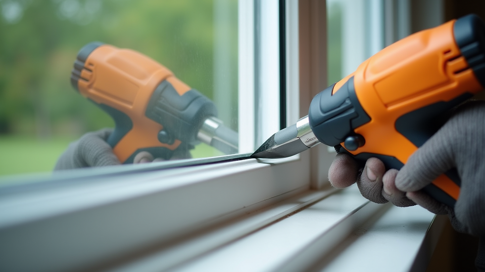 Close-up view of window installation with professional tools