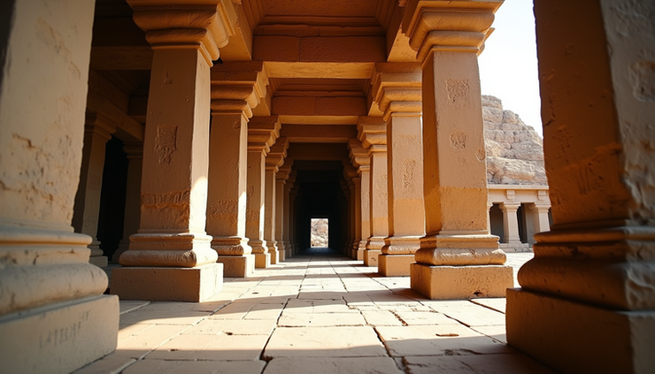 Eye-level view of Ramanathaswamy Temple corridor with carved pillars