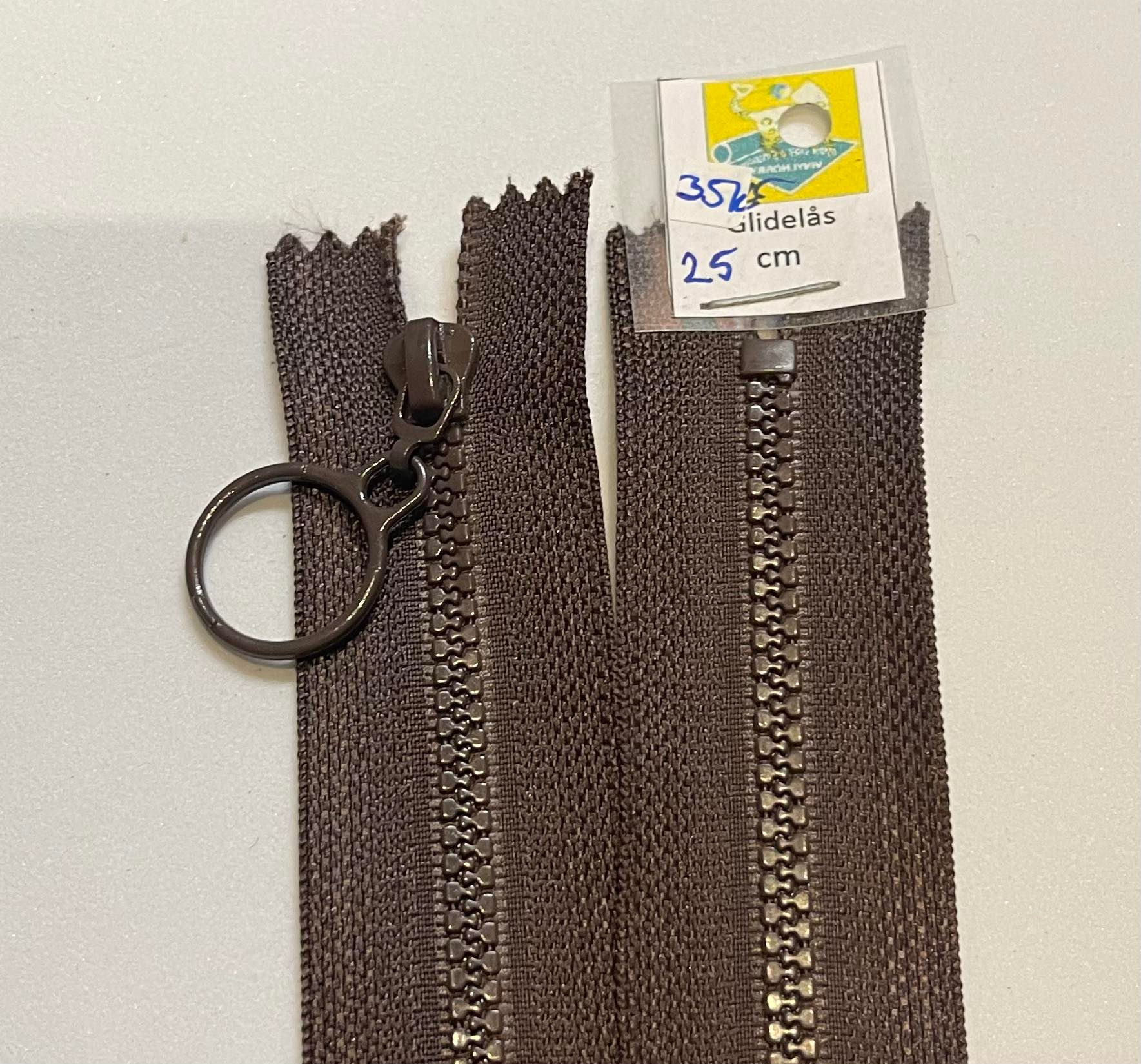 25cm 5mm ikke delbar plastglidelås -BRUN