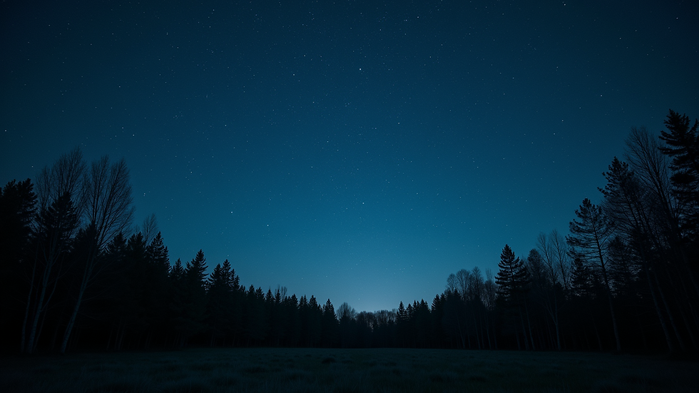 Wide angle view of Haliburton Forest under a starry night sky