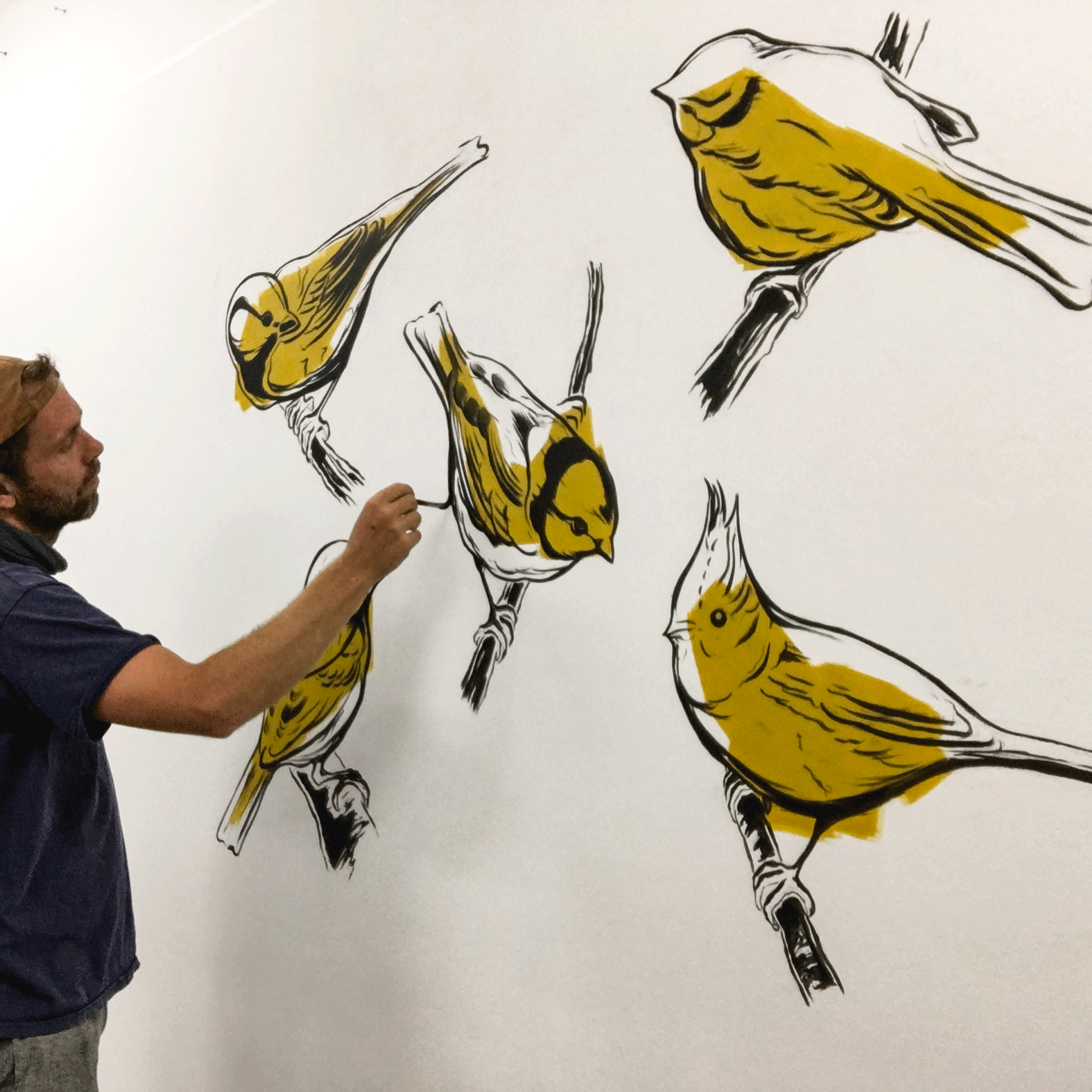 Mural Graphic Illustration Bird Yellow